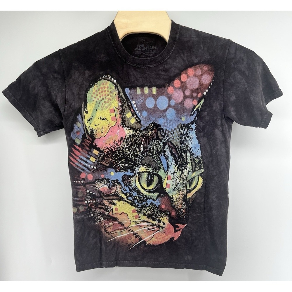 The Mountain T Shirt Mens Small Tie Dye Spatter Cat Face Head Dark Gray